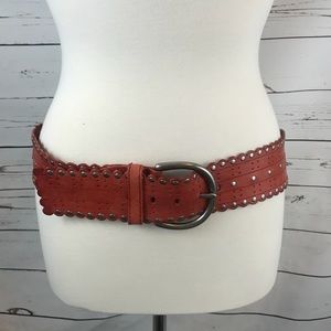 Boutique Leather wide studded Belt orange brown